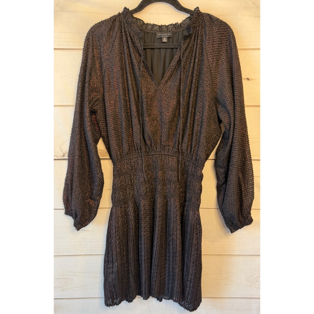 Current Air Metallic Copper Black Smocked Mini Dress Long Sleeve V-Neck XS